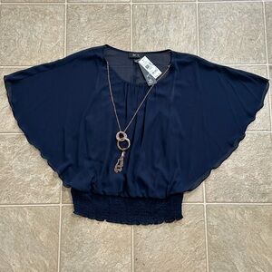 NWT BCX Navy Blouse With Jewelry Sz S